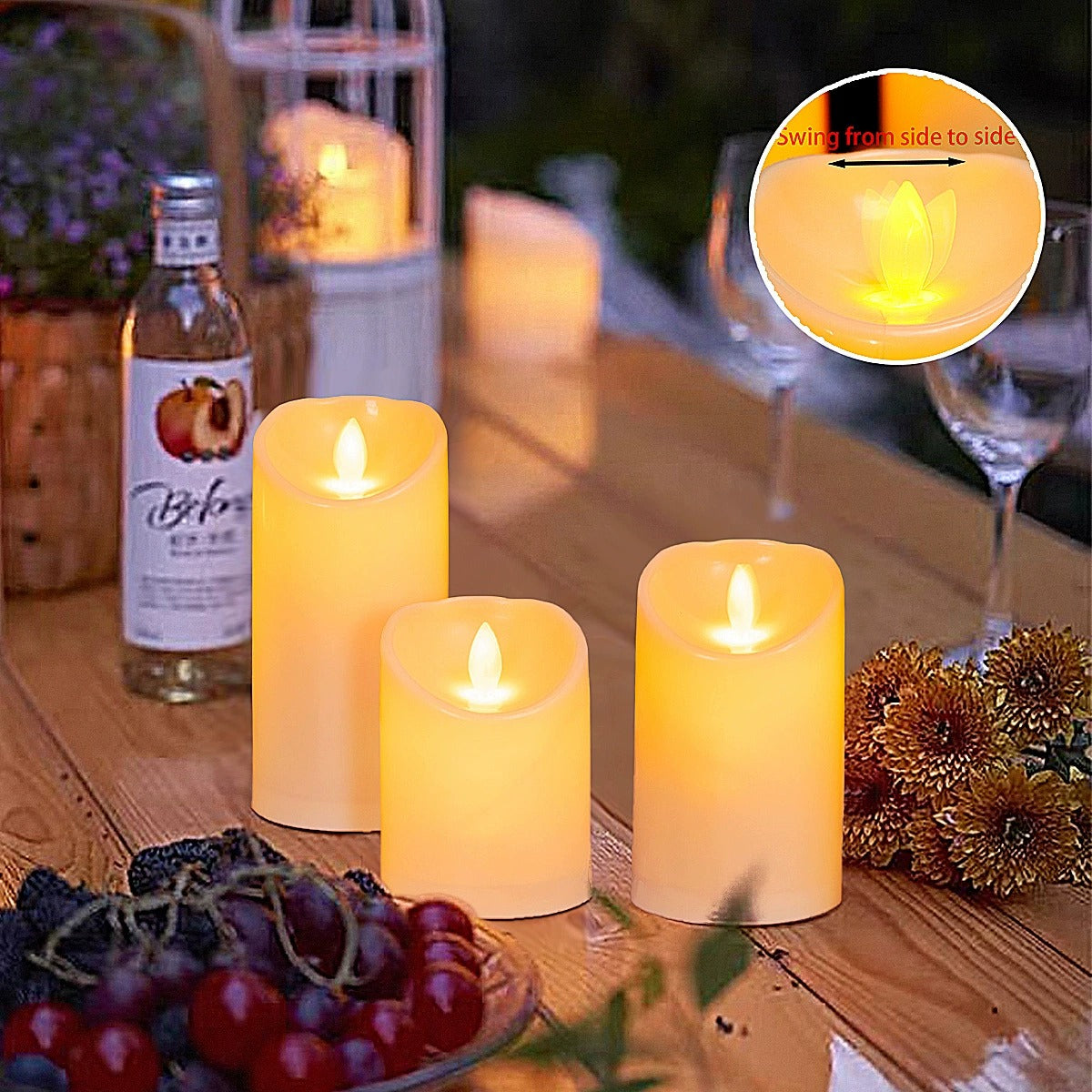 LED Blokkaars Set - 3 Stk. - 3D Vlam - Meerdere Kleuren