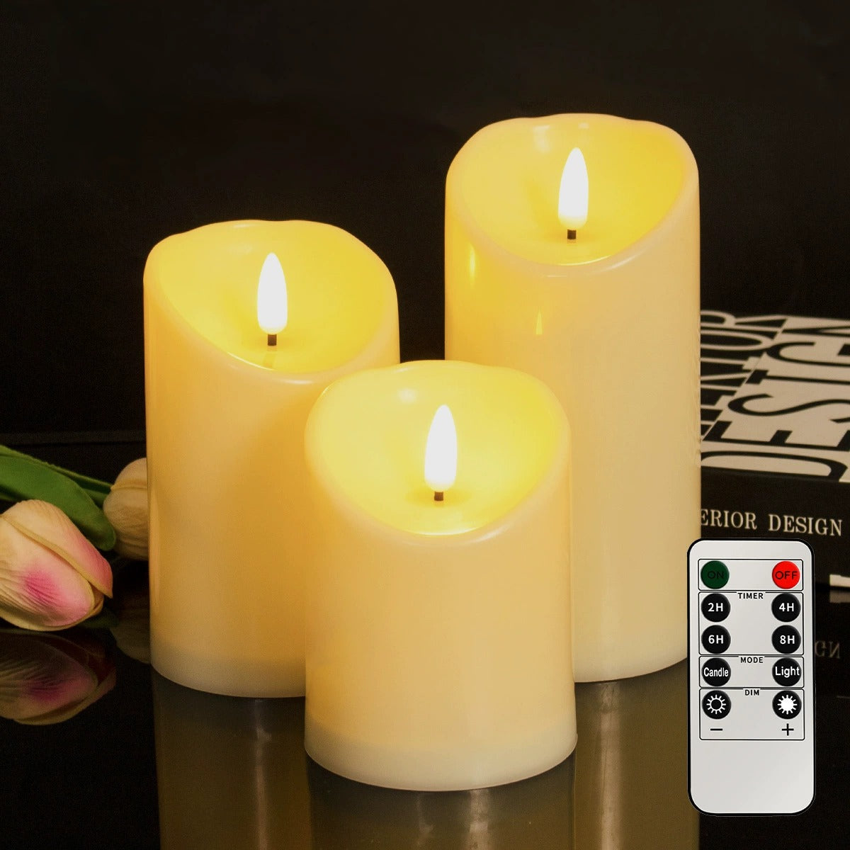 LED Blokkaars Set - 3 Stk. - 3D Vlam - Meerdere Kleuren