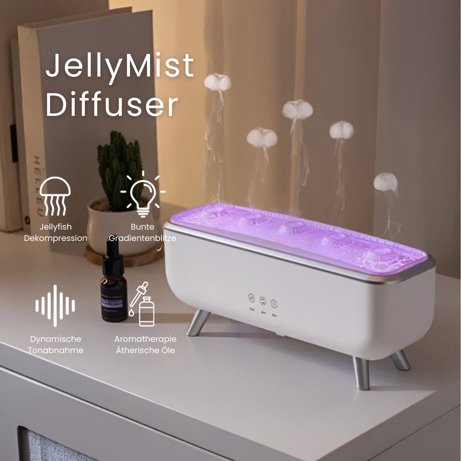 Diffuser & Luchtbevochtiger | LED Aromadiffuser met Kleurenwissel & Afstandsbediening | JellyMist