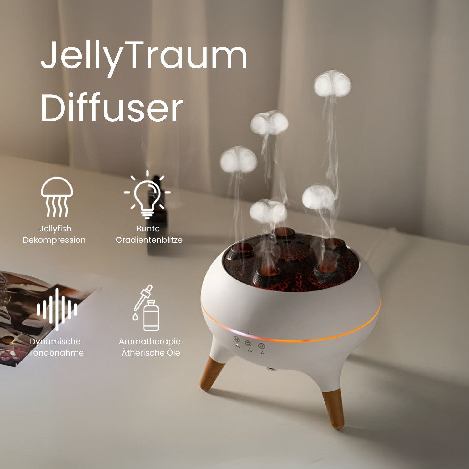 Luchtbevochtiger & Diffuser | Aromadiffuser met LED Licht & Timer | JellyTraum