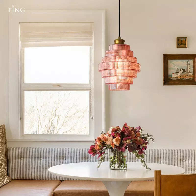 Kaela Vintage Gestreepte Glazen Hanglamp