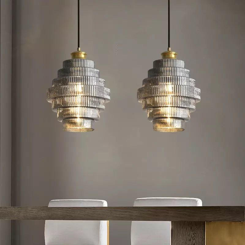 Kaela Vintage Gestreepte Glazen Hanglamp