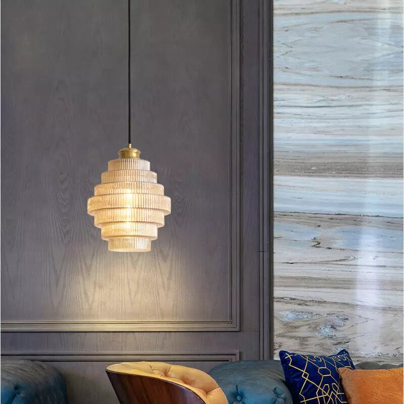 Kaela Vintage Gestreepte Glazen Hanglamp
