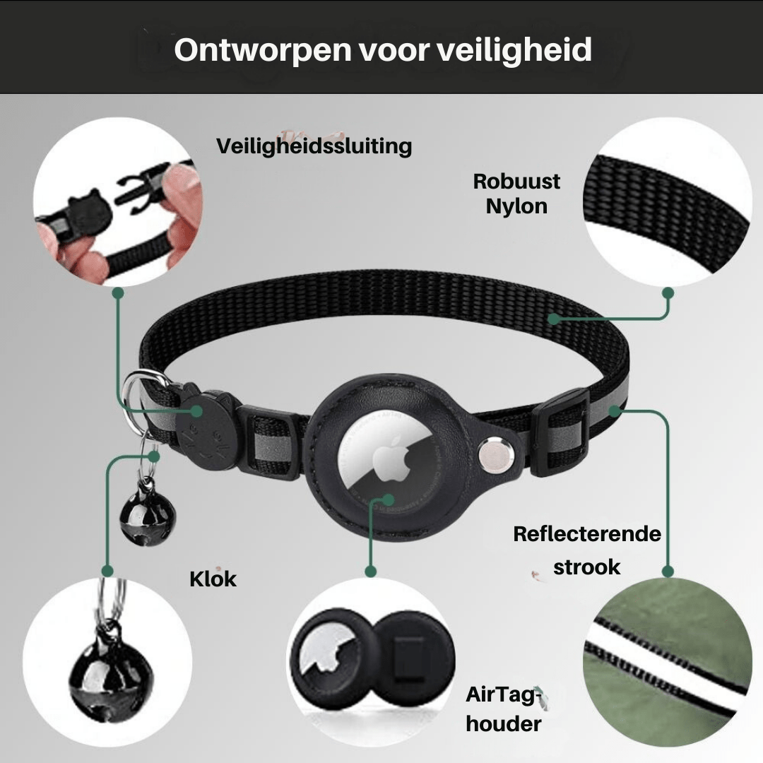 Kat Halsband met GPS Tracking en Reflectie, Verstelbaar