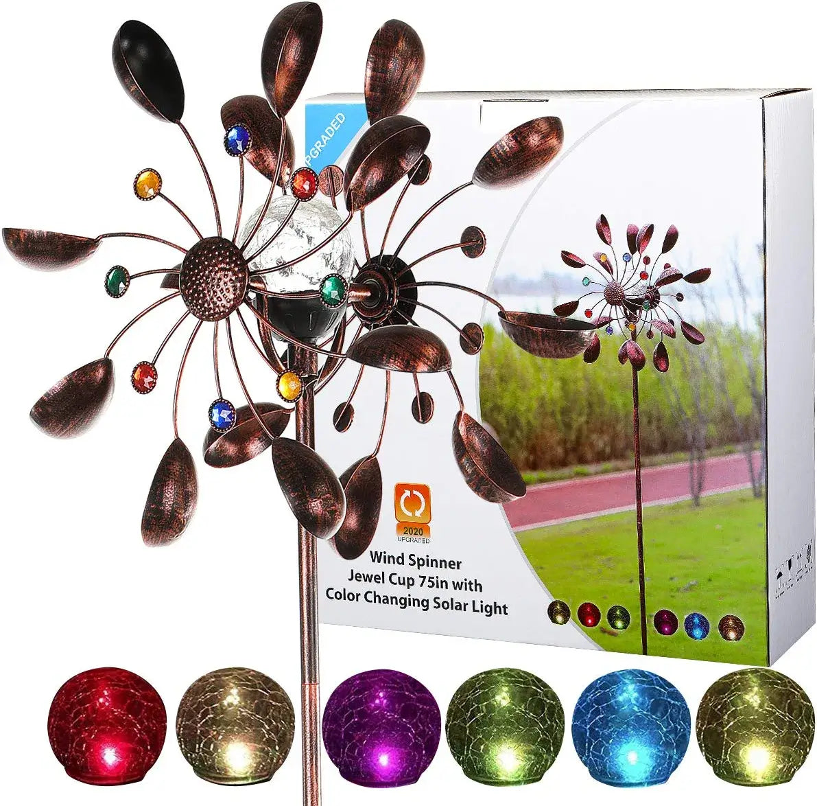 Zonne-energie aangedreven windspinner in glazen bol