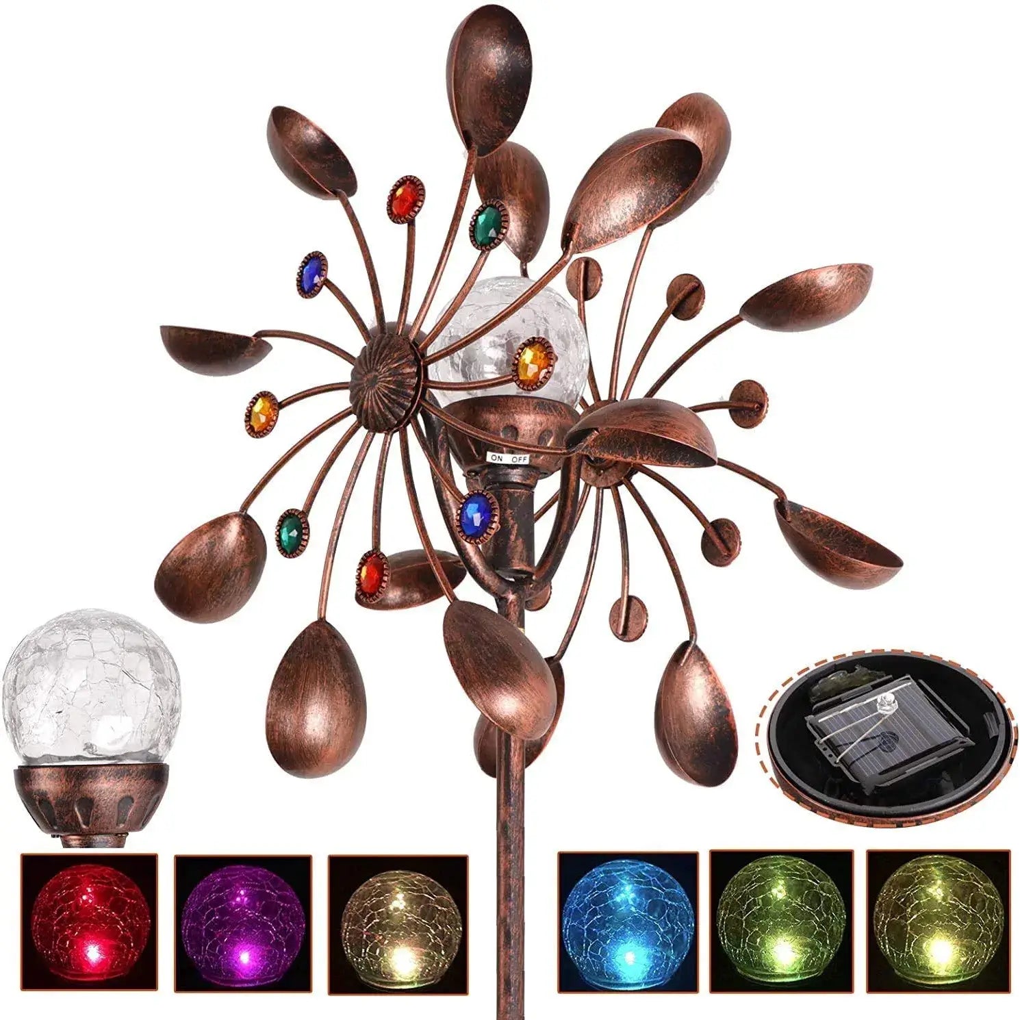 Zonne-energie aangedreven windspinner in glazen bol