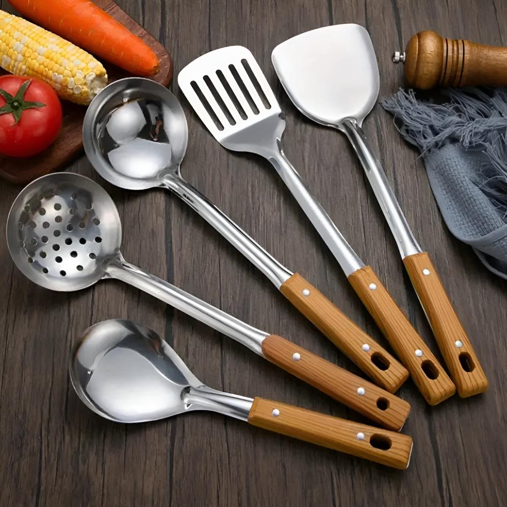Keukenaccessoires van RVS & Hout | Keukenhulp Set | Kookgerei | EdelKoch