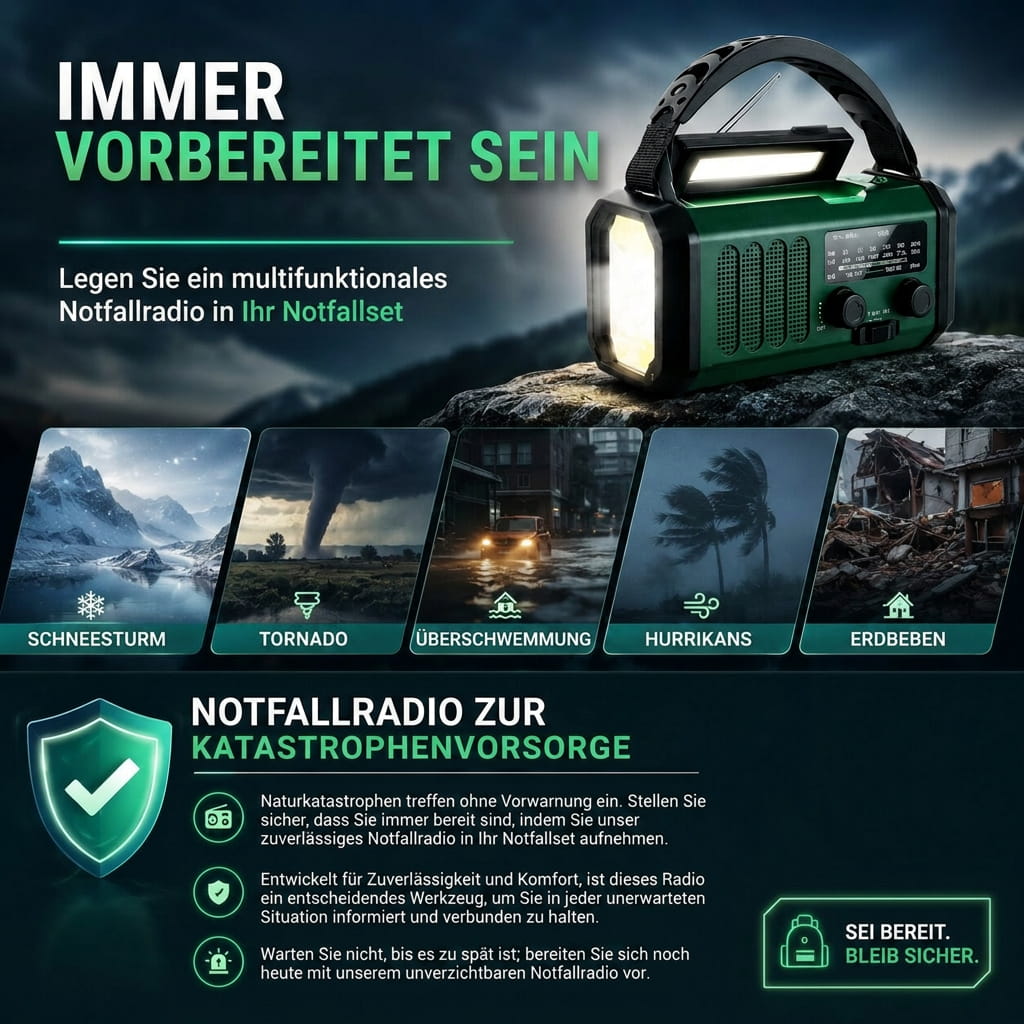 Kurbelradio | Noodradio met oplader & zaklamp | Solarradio | Stormwacht