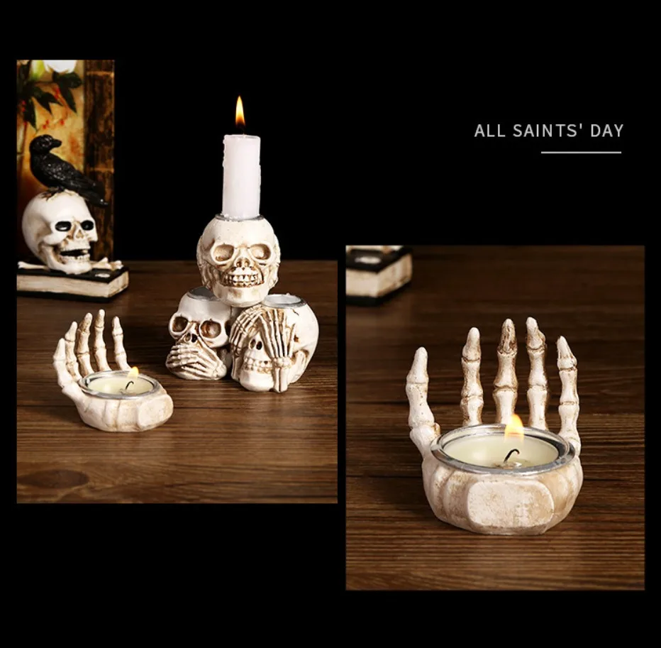 TotenkopfGlühen Skullight 3-delige Halloween-schedelkandelaarset
