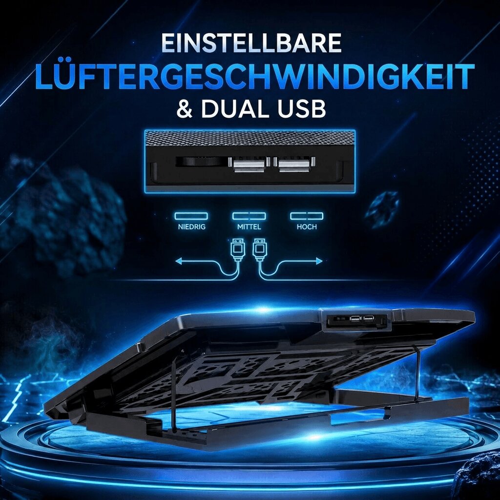 Laptopstandaard met Koeler | Laptophouder met Koeling & LED Verlichting | Frostkamm
