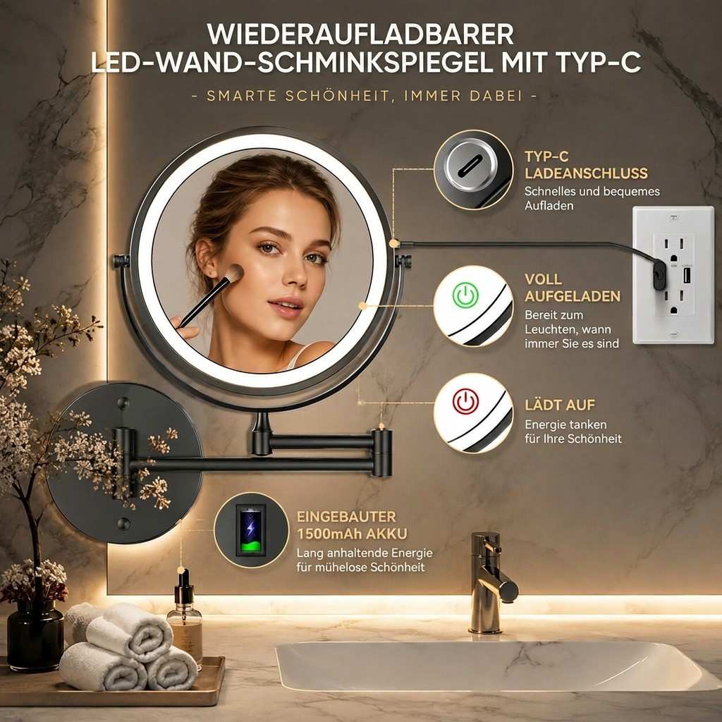 LED Wand Make-up Spiegel met Vergroting | Spiegelkrone