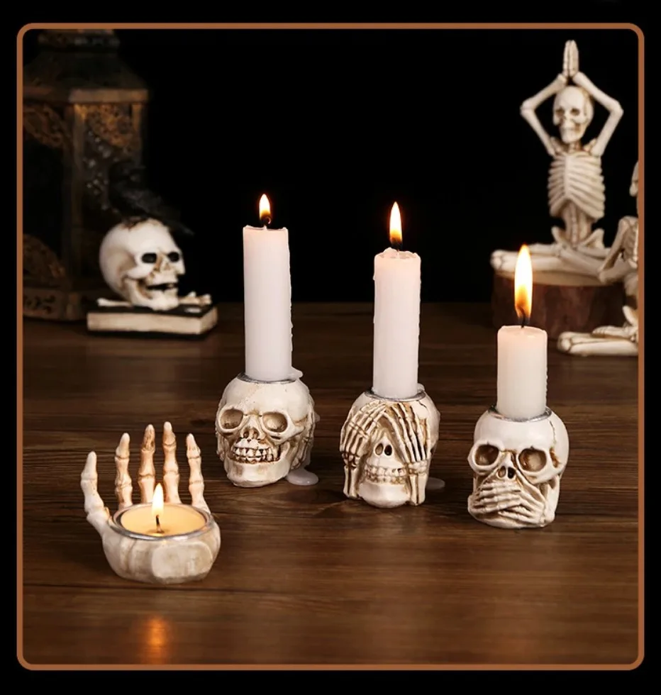TotenkopfGlühen Skullight 3-delige Halloween-schedelkandelaarset