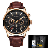 Lige – Stijlvol herenhorloge met lederen band en datumfunctie