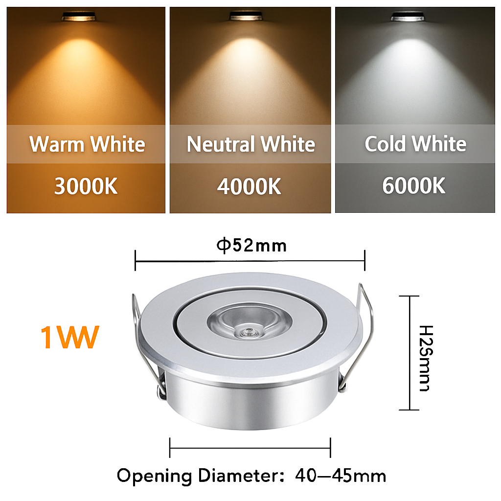 set van 6 dimbare mini inbouw LED spots in aluminium