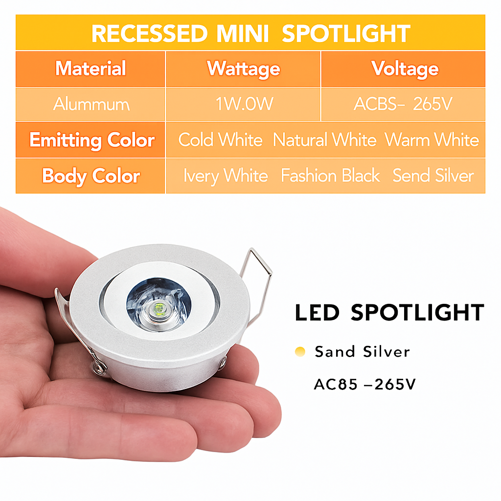 set van 6 dimbare mini inbouw LED spots in aluminium