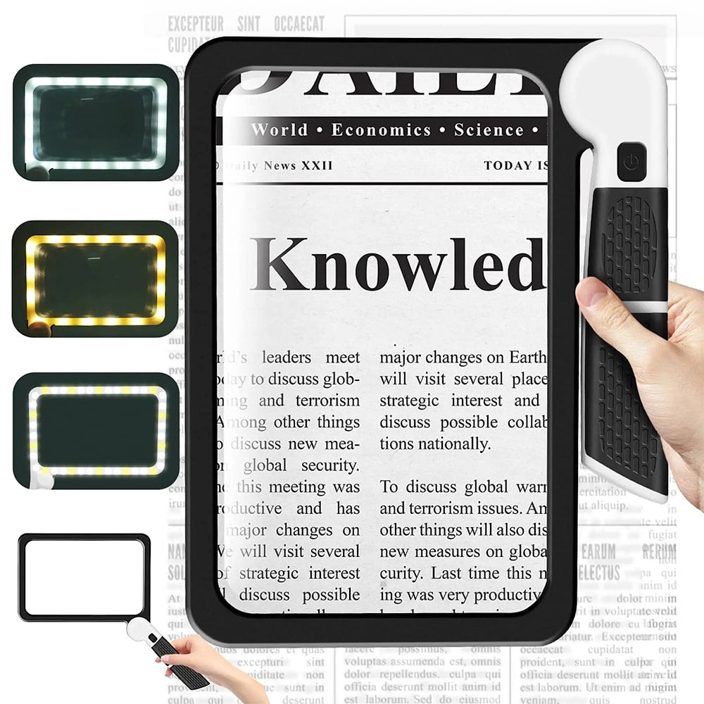 Brehn | Volledige Handheld Vergrootglas – 5X Vergroting, LED-verlicht vergrootglas met 3 modi, ideaal voor het lezen van boeken en voor senioren