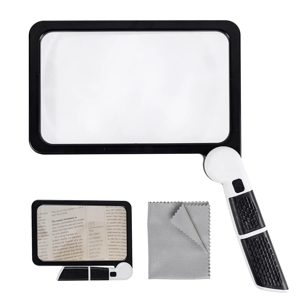Brehn | Volledige Handheld Vergrootglas – 5X Vergroting, LED-verlicht vergrootglas met 3 modi, ideaal voor het lezen van boeken en voor senioren