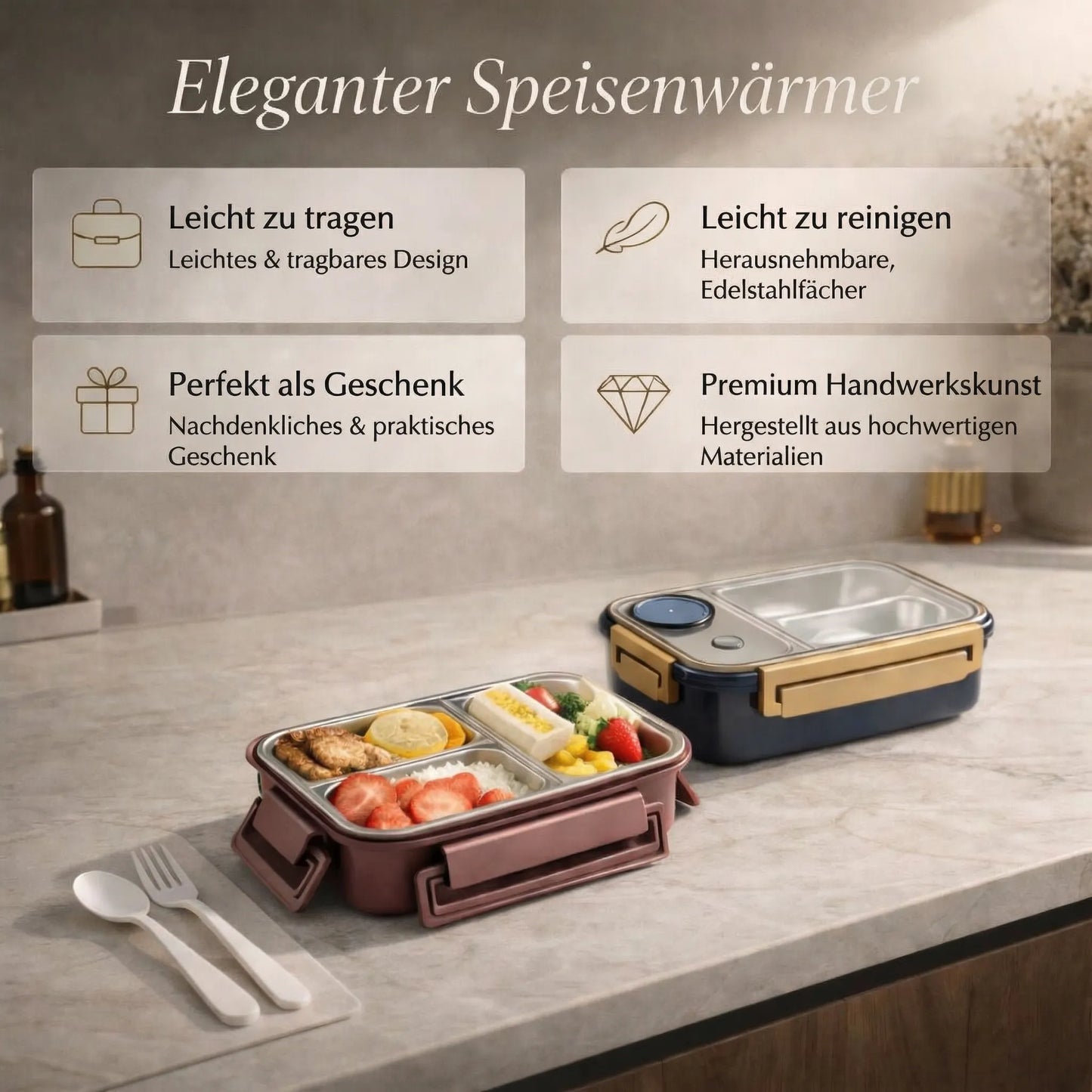 Lunchbox | Thermobakjes voor eten | Roestvrijstalen lunchbox met vakjes | Warmhoudbak | Esskraft