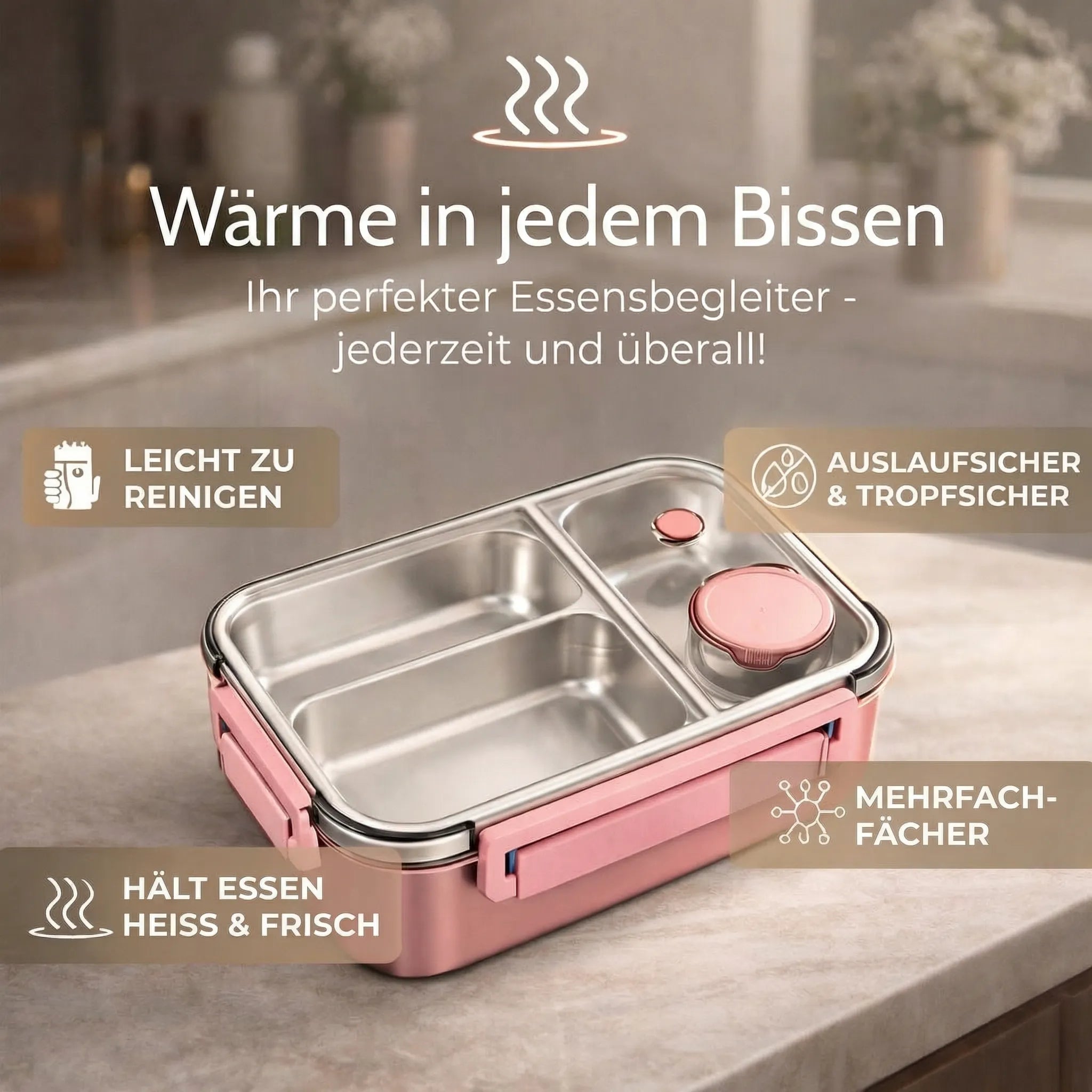 Lunchbox | Thermobakjes voor eten | Roestvrijstalen lunchbox met vakjes | Warmhoudbak | Esskraft