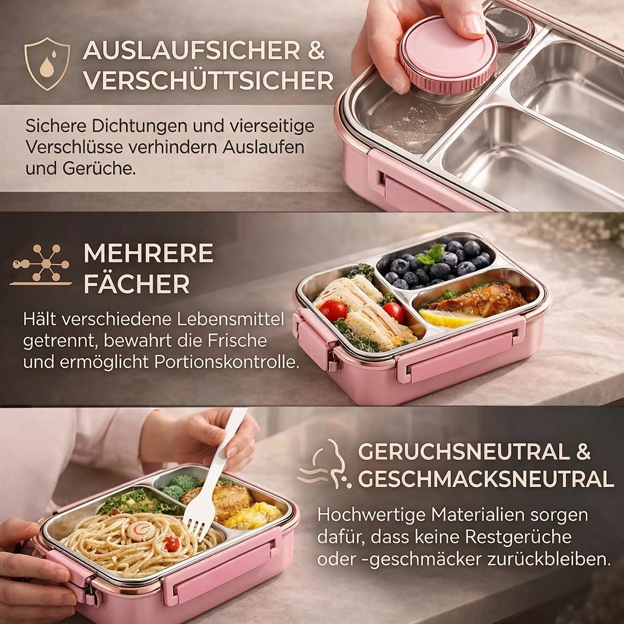 Lunchbox | Thermobakjes voor eten | Roestvrijstalen lunchbox met vakjes | Warmhoudbak | Esskraft