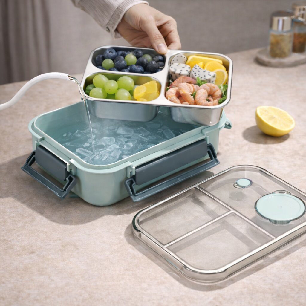 Lunchbox | Thermobakjes voor eten | Roestvrijstalen lunchbox met vakjes | Warmhoudbak | Esskraft