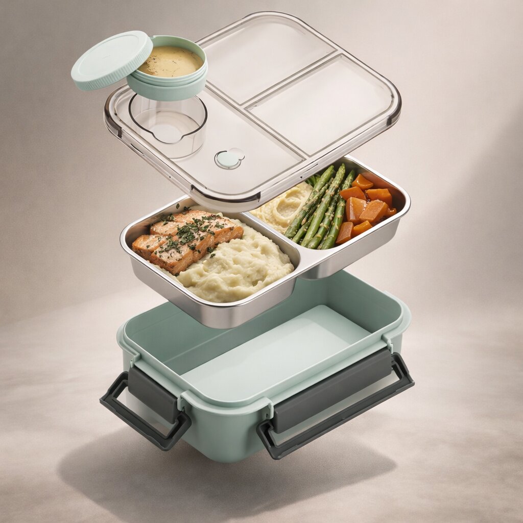 Lunchbox | Thermobakjes voor eten | Roestvrijstalen lunchbox met vakjes | Warmhoudbak | Esskraft