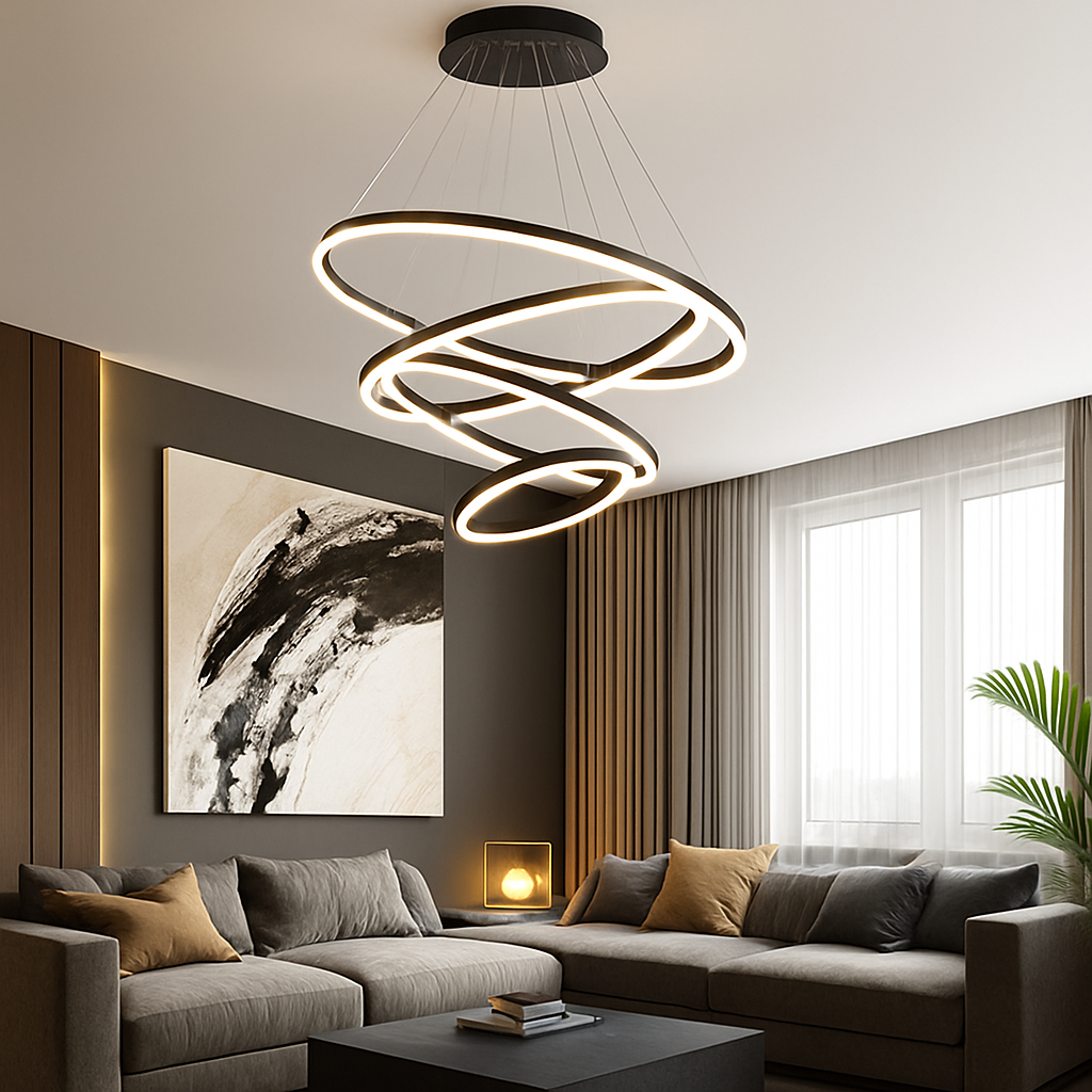 Lustre ontwerp met verweven cirkels (zwart of wit)