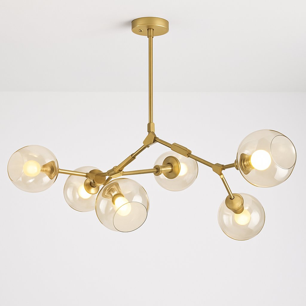 Gouden design kroonluchter met glazen bollen Lindsey