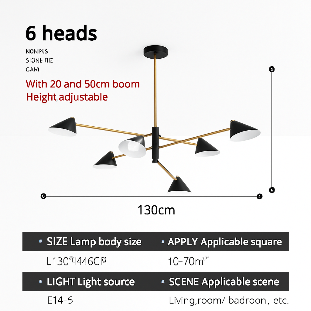 Lustre ontwerp met LED en meerdere driehoekige lampenkappen in Loft-stijl