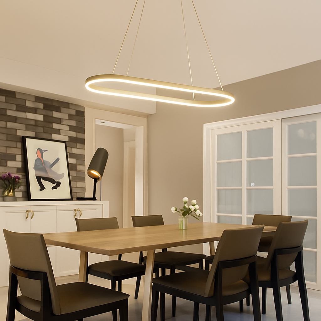 Lustre LED design hanglamp in afgerond aluminium
