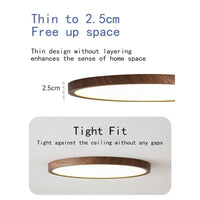 Ronde ultratunne plafondlamp met houtafwerking en LED, 30 cm of 40 cm