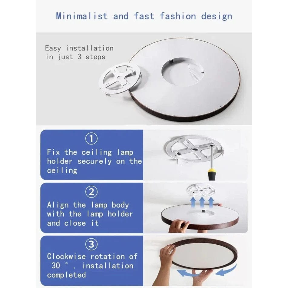 Ronde ultratunne plafondlamp met houtafwerking en LED, 30 cm of 40 cm