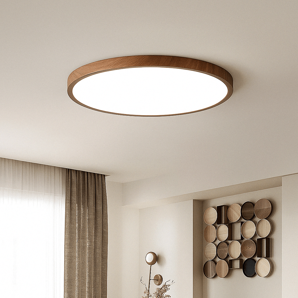 Ronde ultratunne plafondlamp met houtafwerking en LED, 30 cm of 40 cm