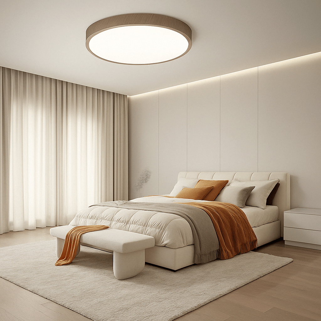 Ronde ultratunne plafondlamp met houtafwerking en LED, 30 cm of 40 cm