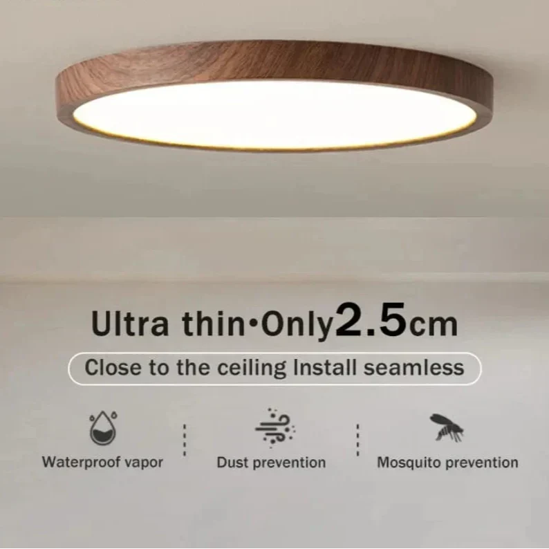 Ronde ultratunne plafondlamp met houtafwerking en LED, 30 cm of 40 cm