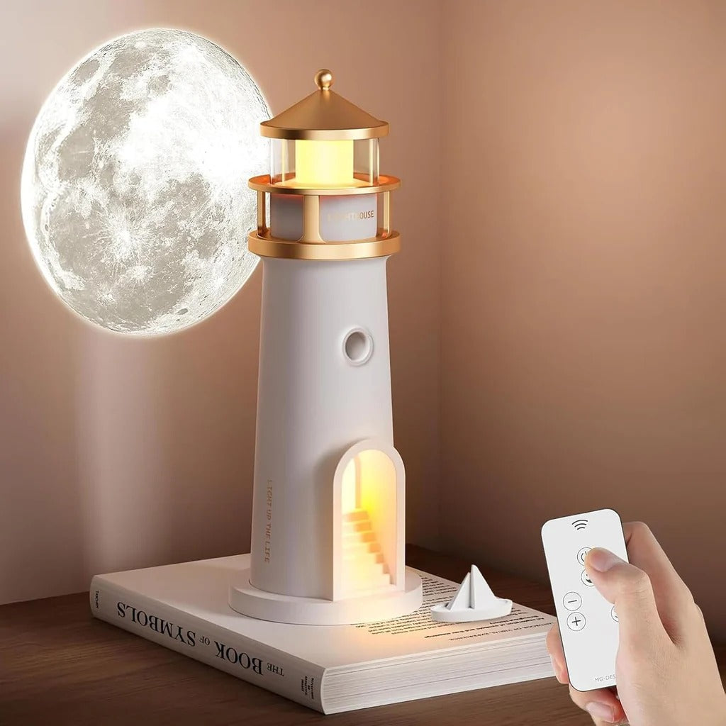 Maanslicht Projector Lamp | Vuurtoren Nachtlamp met Bluetooth Speaker | Lunavara