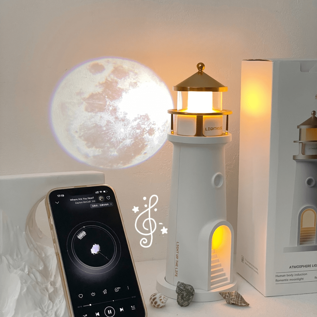 Maanslicht Projector Lamp | Vuurtoren Nachtlamp met Bluetooth Speaker | Lunavara