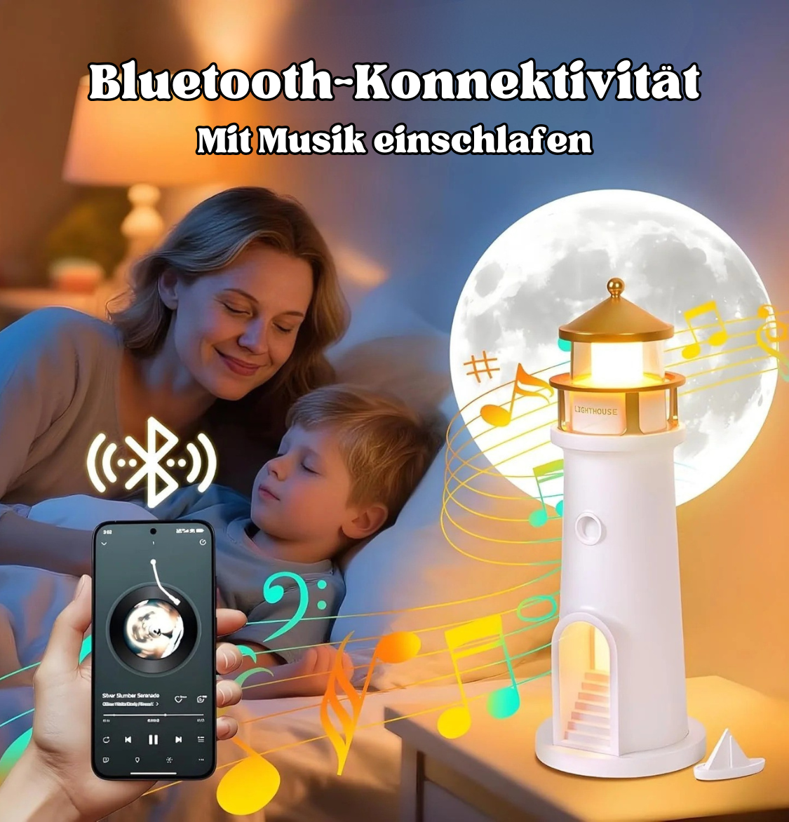 Maanslicht Projector Lamp | Vuurtoren Nachtlamp met Bluetooth Speaker | Lunavara