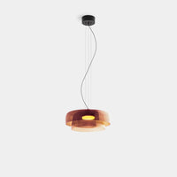 Moderne glazen hanglamp met gelaagd lampenkap – design geïnspireerd op retro stijl