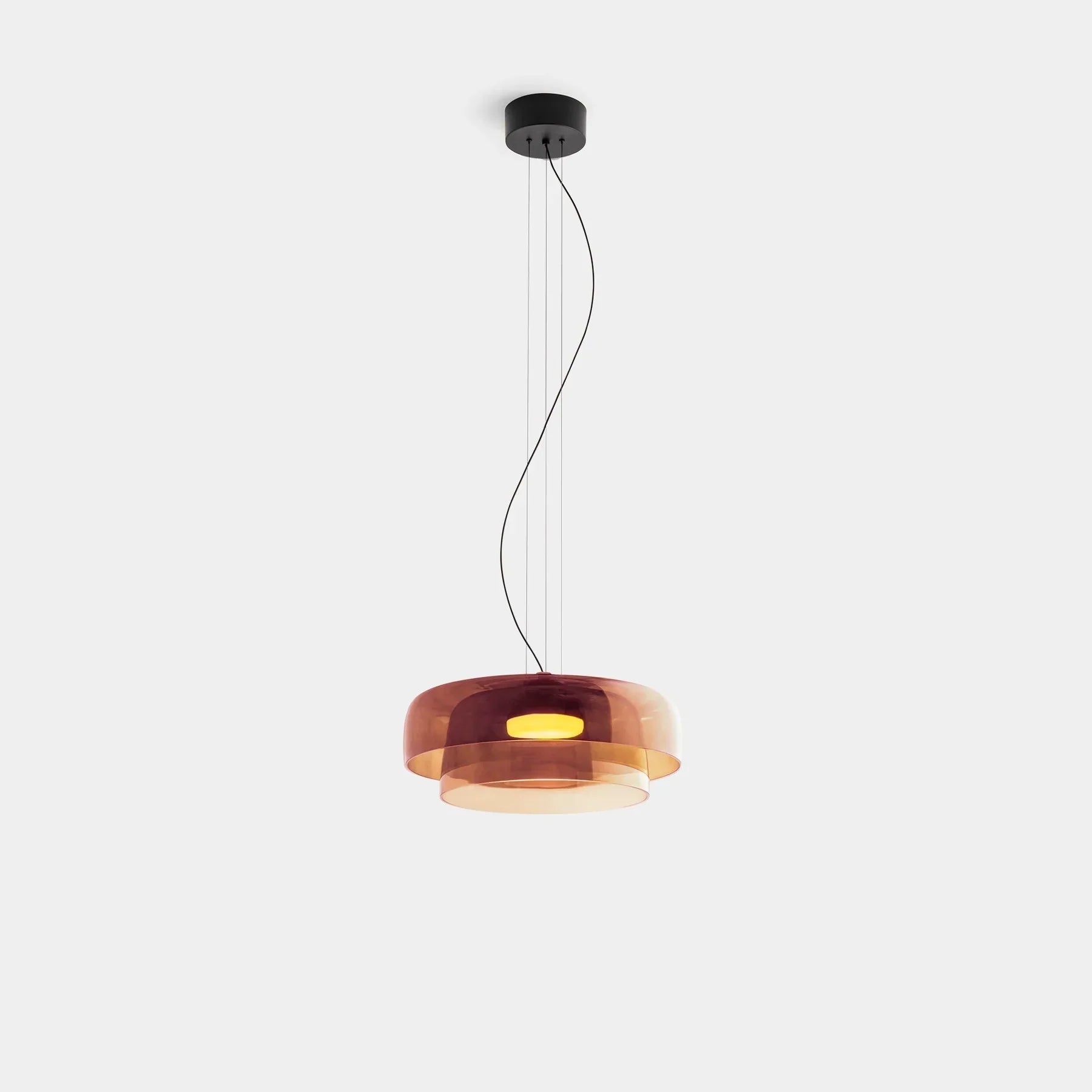 Moderne glazen hanglamp met gelaagd lampenkap – design geïnspireerd op retro stijl