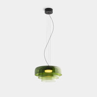 Moderne glazen hanglamp met gelaagd lampenkap – design geïnspireerd op retro stijl