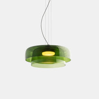 Moderne glazen hanglamp met gelaagd lampenkap – design geïnspireerd op retro stijl