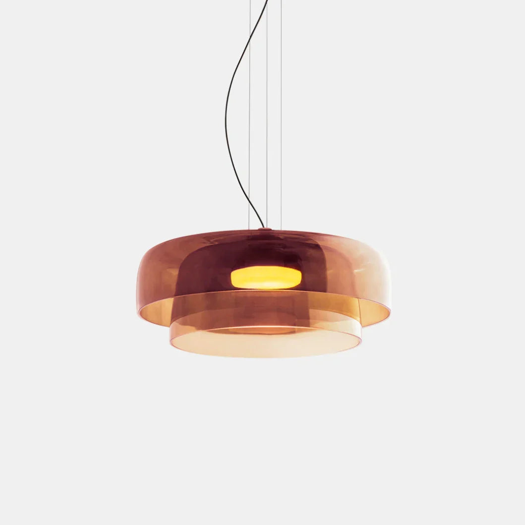Moderne glazen hanglamp met gelaagd lampenkap – design geïnspireerd op retro stijl