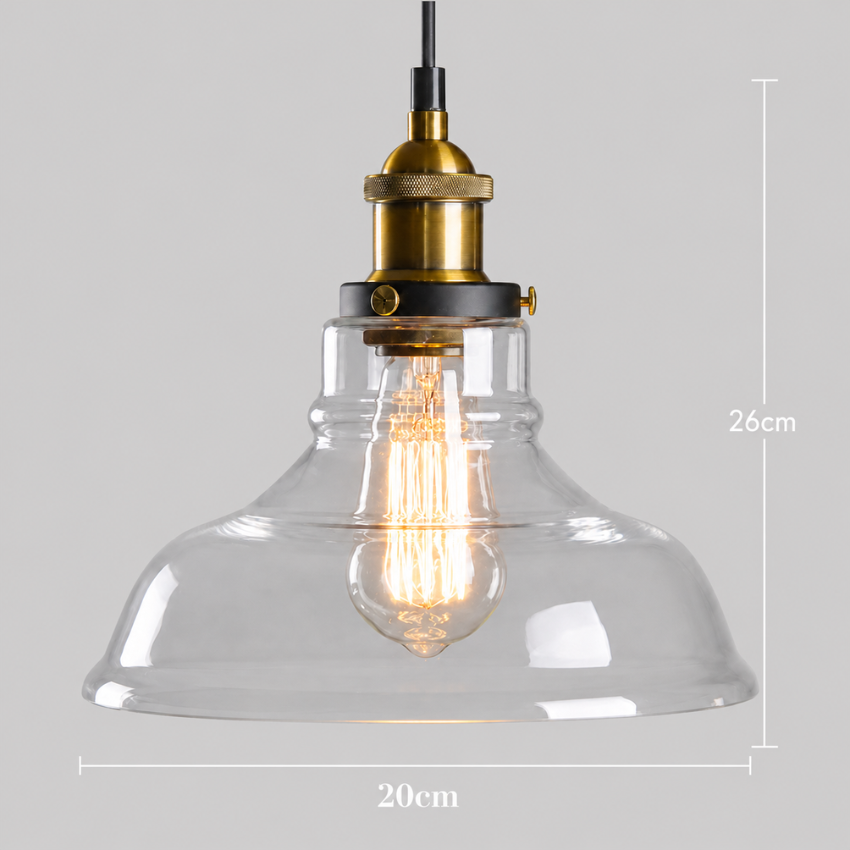 Getint glazen hanglamp met messing fitting