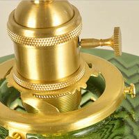 Vintage glazen hanglamp met gestreepte kap en gouden afwerking