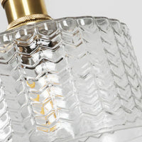 Vintage glazen hanglamp met gestreepte kap en gouden afwerking