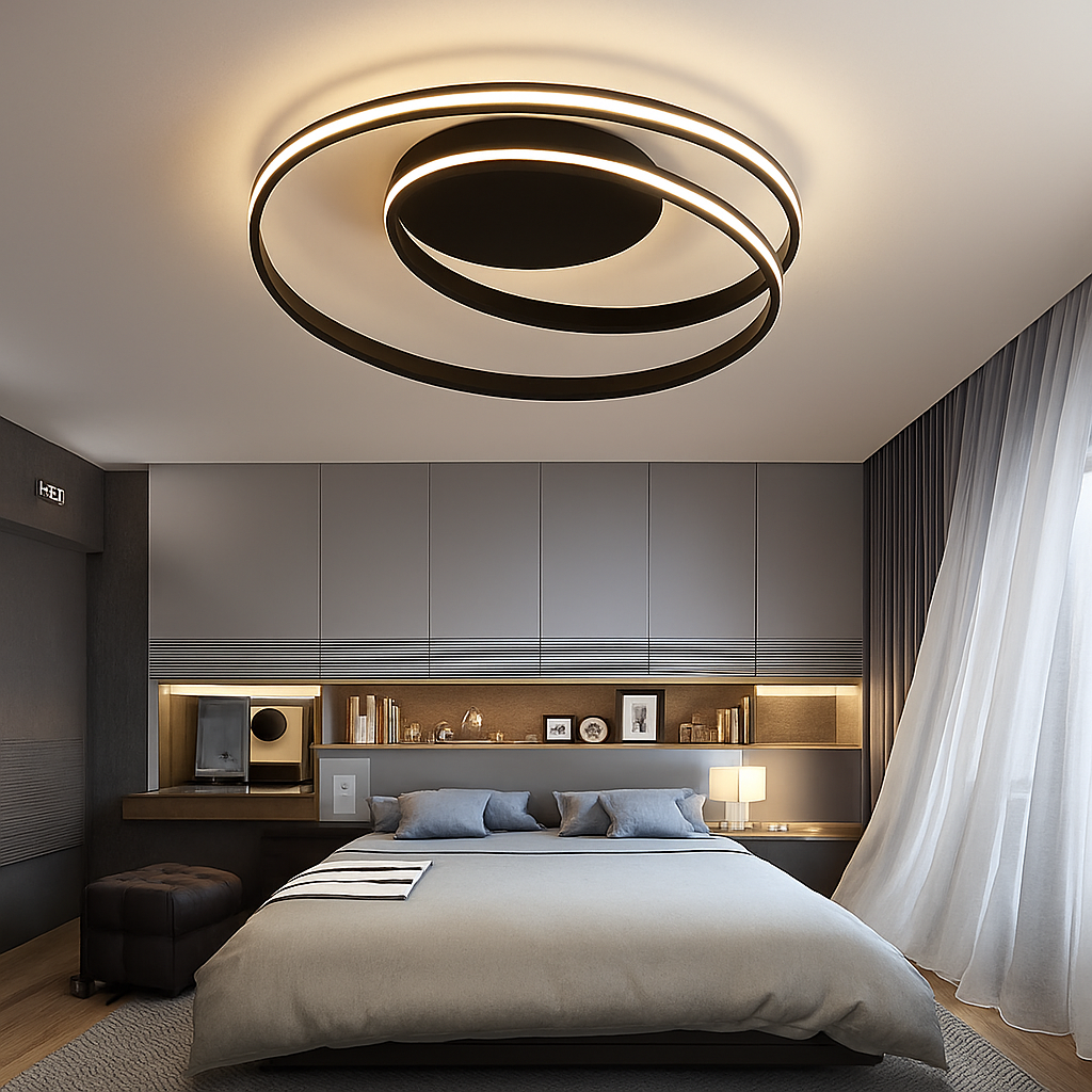Design LED plafondlamp dubbele lus (zwart of wit)