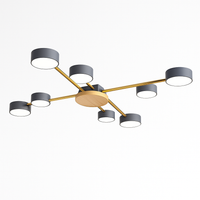 Plafonnier LED design in metaal en hout met meerdere ronde lampen Aibiou