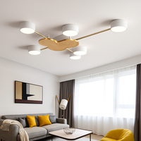 Plafonnier LED design in metaal en hout met meerdere ronde lampen Aibiou
