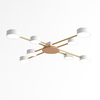Plafonnier LED design in metaal en hout met meerdere ronde lampen Aibiou